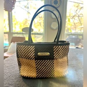 Esprit Crossbody Black & Tan Check Pattern Rattan Bag Y2K Academia Preppy